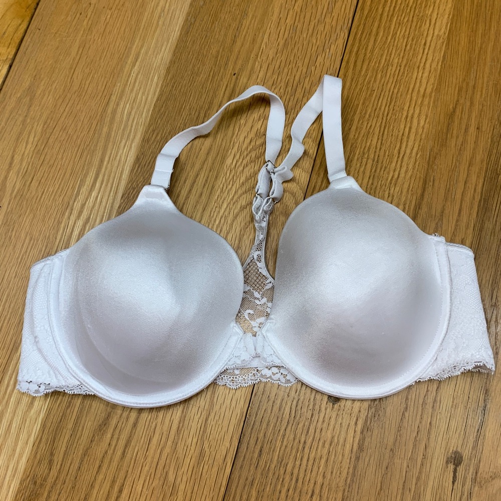 Maidenform 7112 Bra Size 38C White Lace Trim Lightly Lined Underwire Front Close